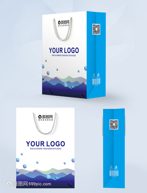簡約藍色科技手提袋包裝與網站設計 塑造統一的品牌視覺體驗